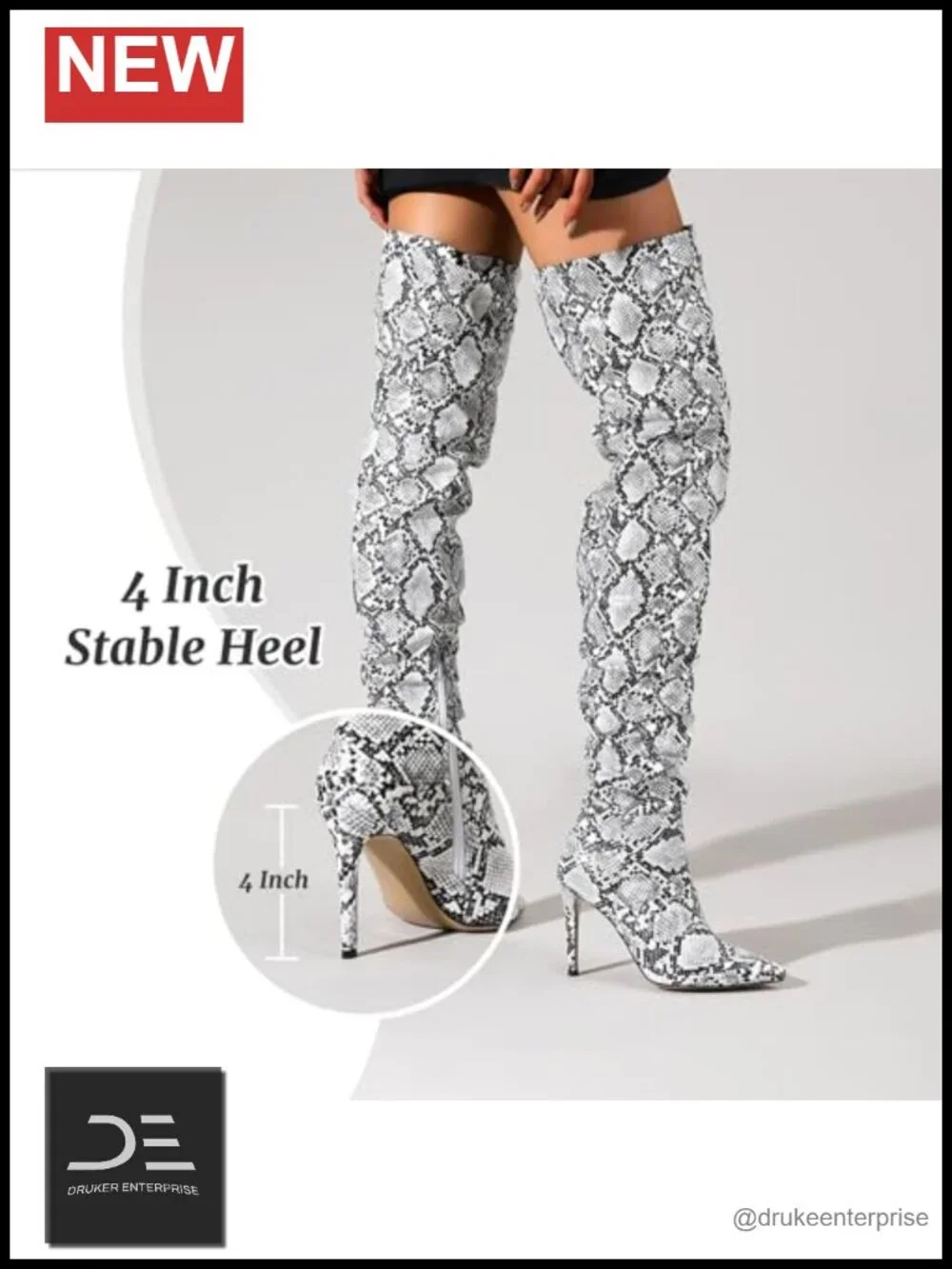 Snakeskin Over the Knee Boots Women Pointed Toe Stiletto Heel Pleated